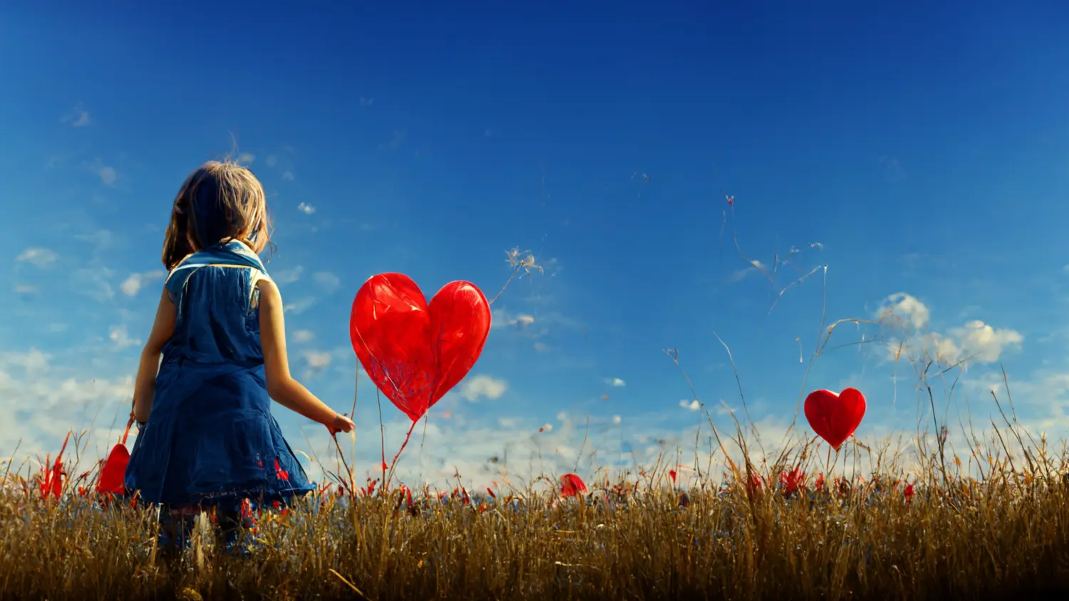 Ein Mädchen hält roten Ballon in Herzform